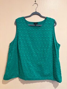 Talbots Pine Green Dotted Textured Tank, Round Neck, Woman’s 20W